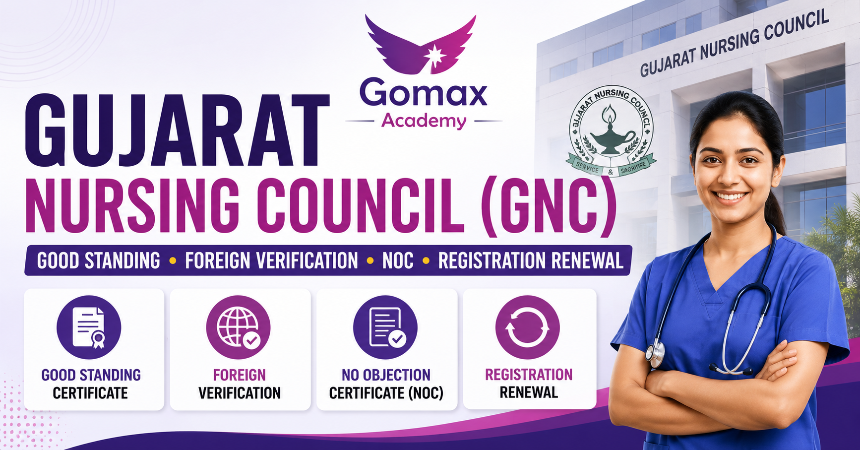 Gujarat Nursing Council-GNC: Good standing, Foreign Verification, NOC and Registration Renewal: